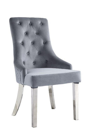 ACME - Satinka - Side Chair (Set of 2) - Gray Fabric & Mirrored Silver Finish - 5th Avenue Furniture