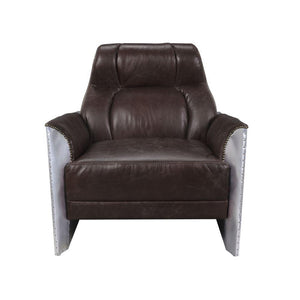 ACME - Brancaster - Accent Chair - Espresso Top Grain Leather & Aluminum - 5th Avenue Furniture