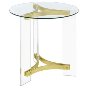 Coaster Fine Furniture - Janessa - Round Glass Top End Table With Acrylic Legs - Clear And Matte Brass - 5th Avenue Furniture