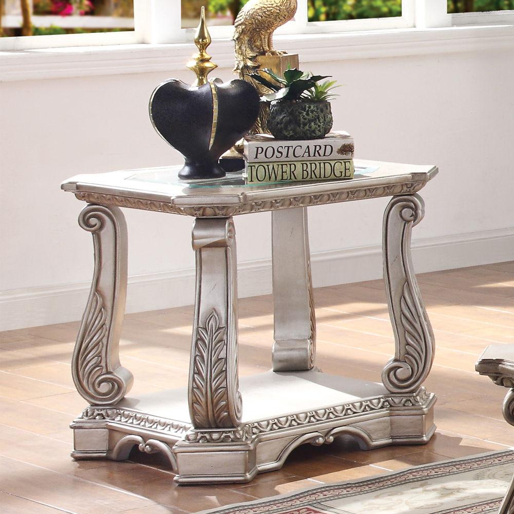 ACME - Northville - End Table - Antique Silver & Clear Glass - 5th Avenue Furniture