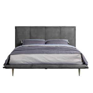 ACME - Metis - Eastern King Bed - Gray Top Grain Leather - 5th Avenue Furniture