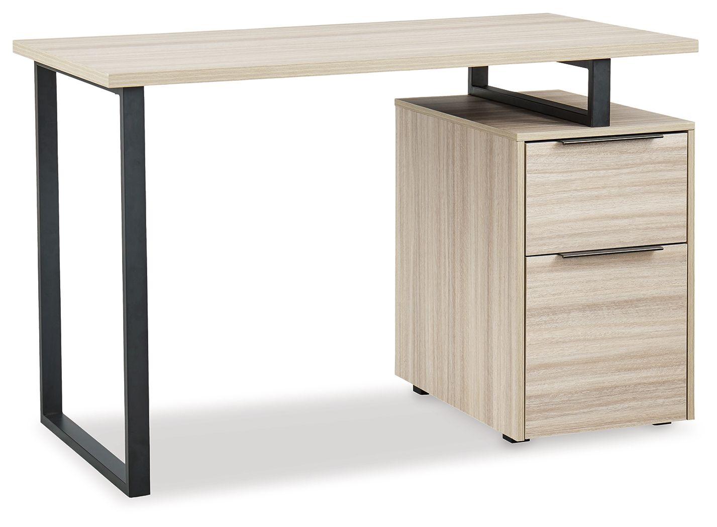 Signature Design by Ashley® - Waylowe - Natural / Black - Home Office Desk With Double Drawers - 5th Avenue Furniture