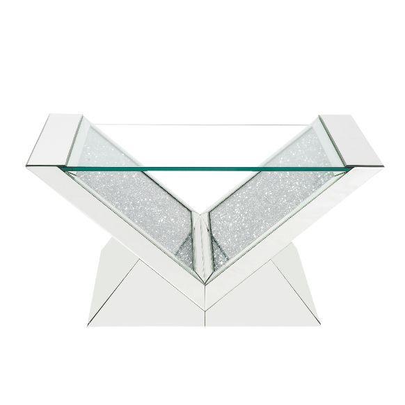 ACME - Noralie - Coffee Table - Clear Glass, Mirrored & Faux Diamonds - 5th Avenue Furniture