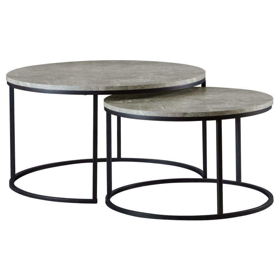 CoasterEveryday - Lainey - Round 2 Piece Nesting Coffee Table - Gray And Gunmetal - 5th Avenue Furniture