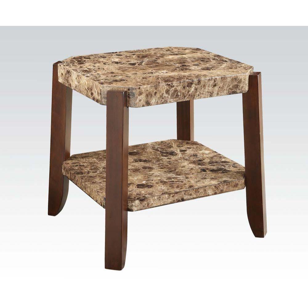 ACME - Dacia - End Table - Faux Marble & Brown - 5th Avenue Furniture