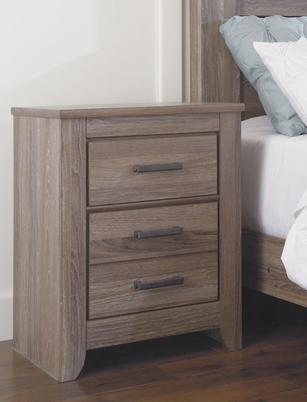 Ashley Furniture - Zelen - Warm Gray - Two Drawer Night Stand - 5th Avenue Furniture