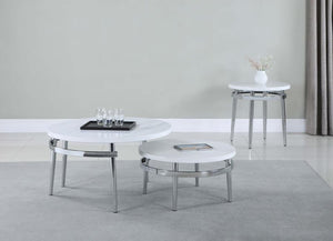CoasterElevations - Avilla - Round Nesting Coffee Table - White And Chrome - 5th Avenue Furniture