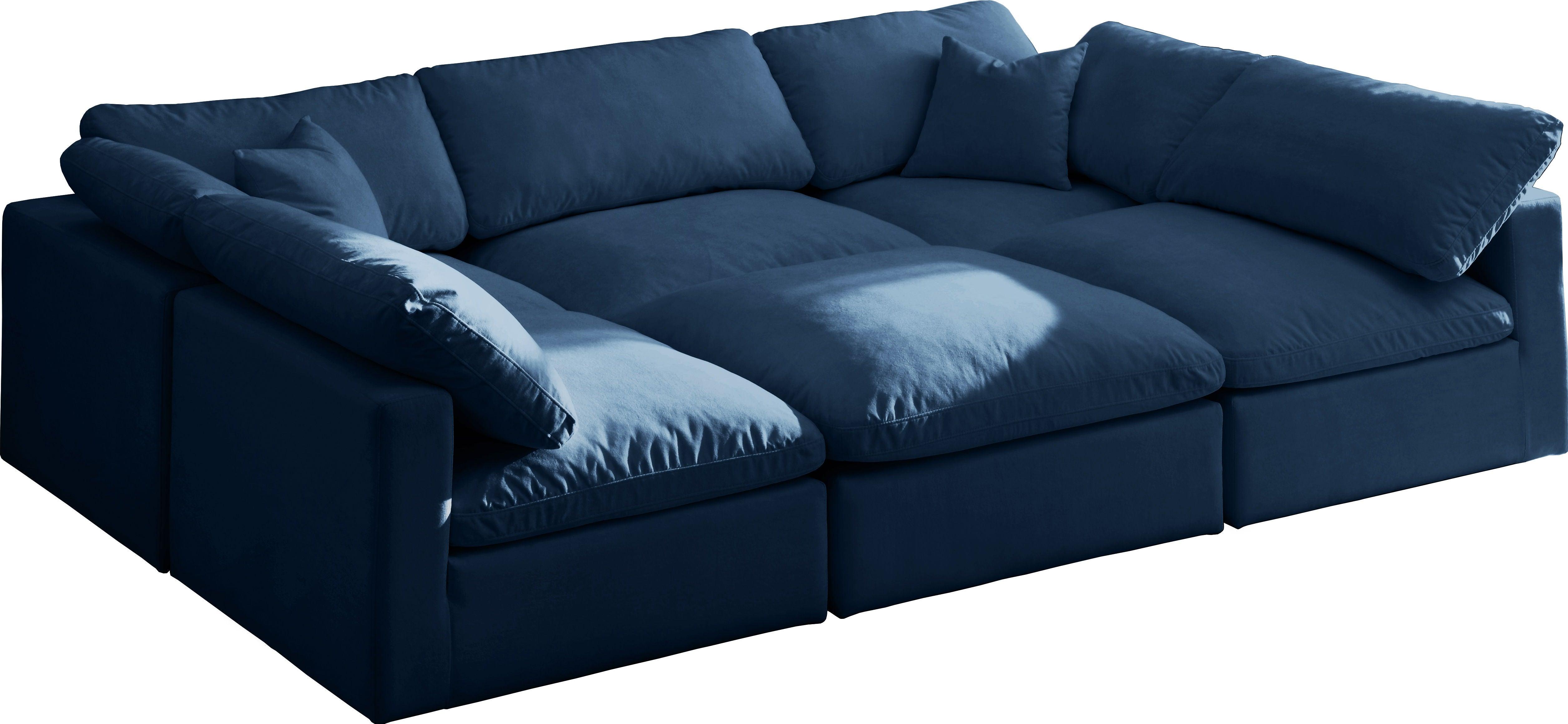 Meridian Furniture - Plush - Velvet Standart Comfort Modular Sectional - Navy - Fabric - 5th Avenue Furniture