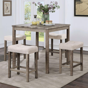 Furniture of America - Torreon - 5 Piece Counter Height Table Set - Light Gray / Beige - 5th Avenue Furniture