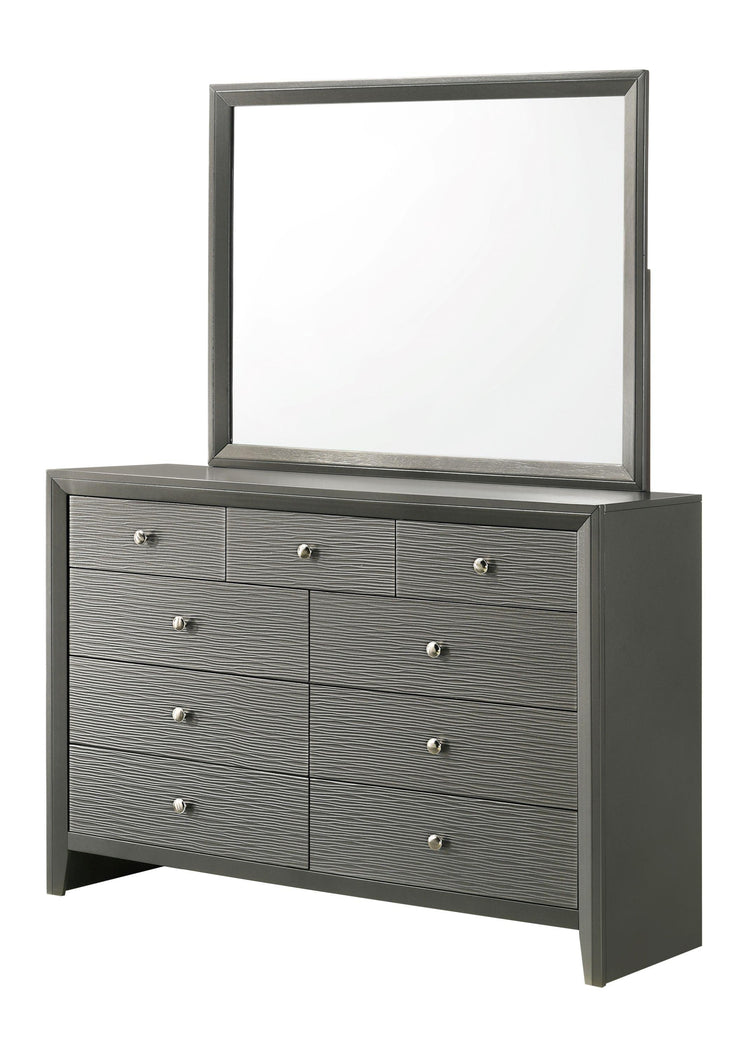 Crown Mark - Denker - Dresser & Mirror - Gun Metal - 5th Avenue Furniture