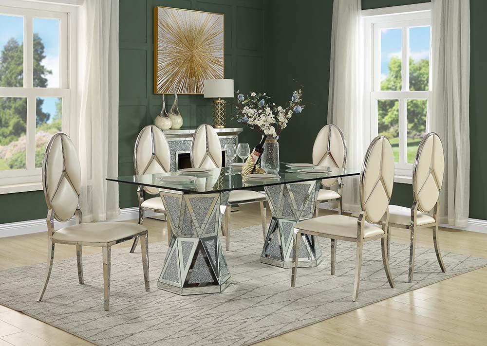 ACME - Noralie - Dining Table - Mirrored - Glass - 5th Avenue Furniture