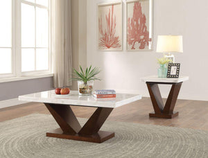 ACME - Forbes - Coffee Table - White Marble & Walnut - 5th Avenue Furniture