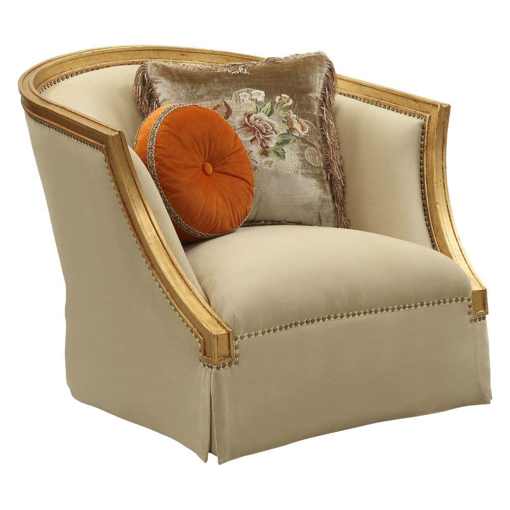 ACME - Daesha - Chair - Tan Flannel & Antique Gold - 5th Avenue Furniture