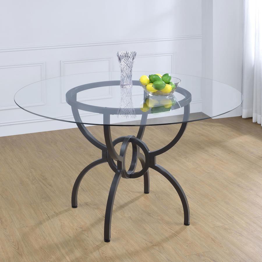 Coaster Fine Furniture - Aviano - 48" Round Glass Top Dining Table - Clear And Gunmetal - 5th Avenue Furniture