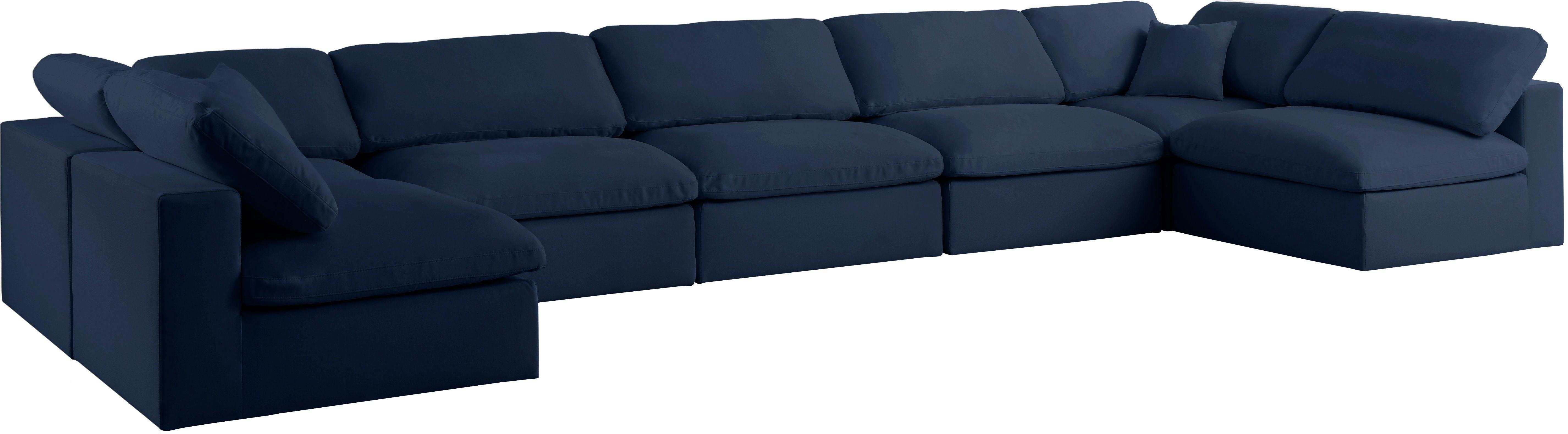 Meridian Furniture - Serene - Linen Textured Fabric Deluxe Comfort Modular Sectional 7 Piece - Navy - 5th Avenue Furniture