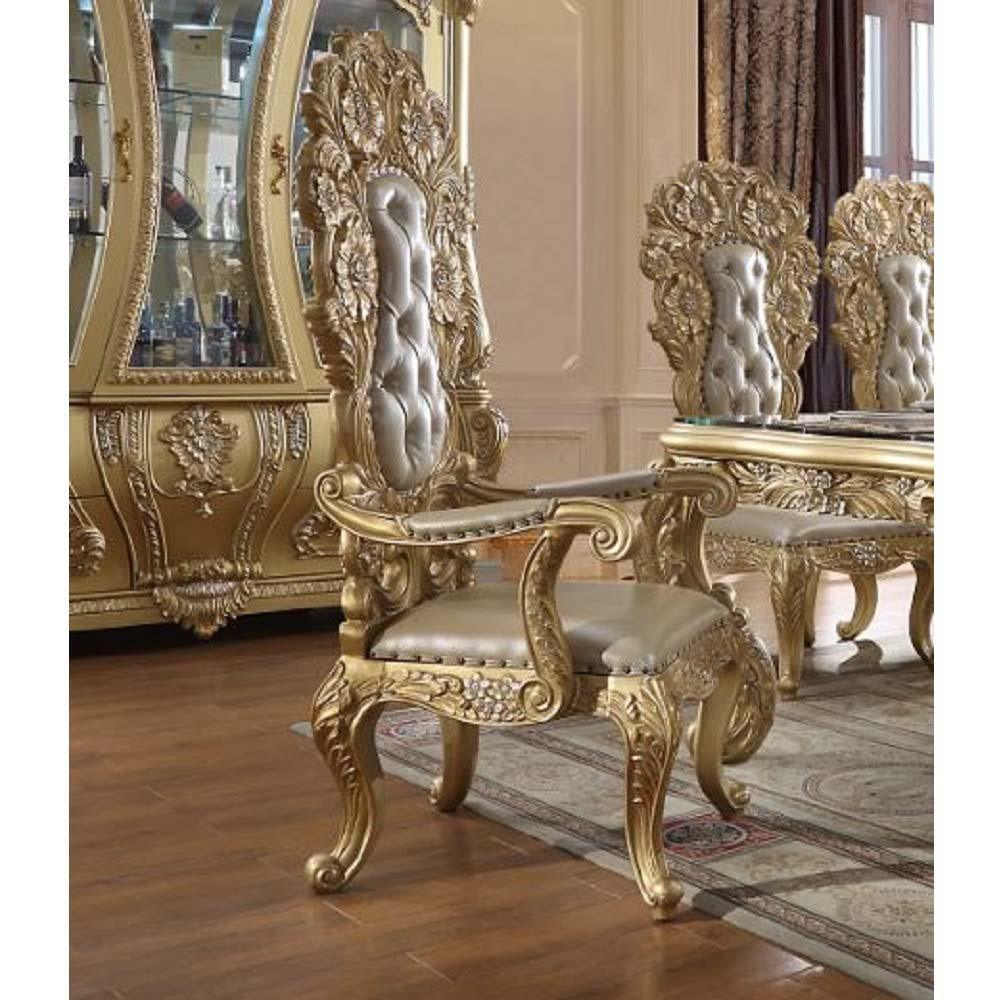 ACME - Cabriole - Arm Chair (Set of 2) - Light Gold PU & Gold Finish - 5th Avenue Furniture