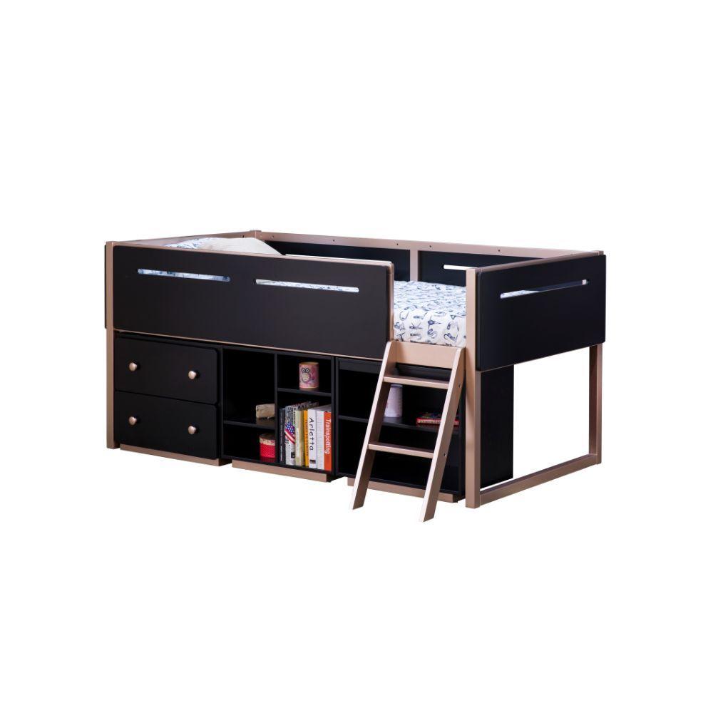 ACME - Prescott - Bookshelf - Black & Rose-Gold - 5th Avenue Furniture