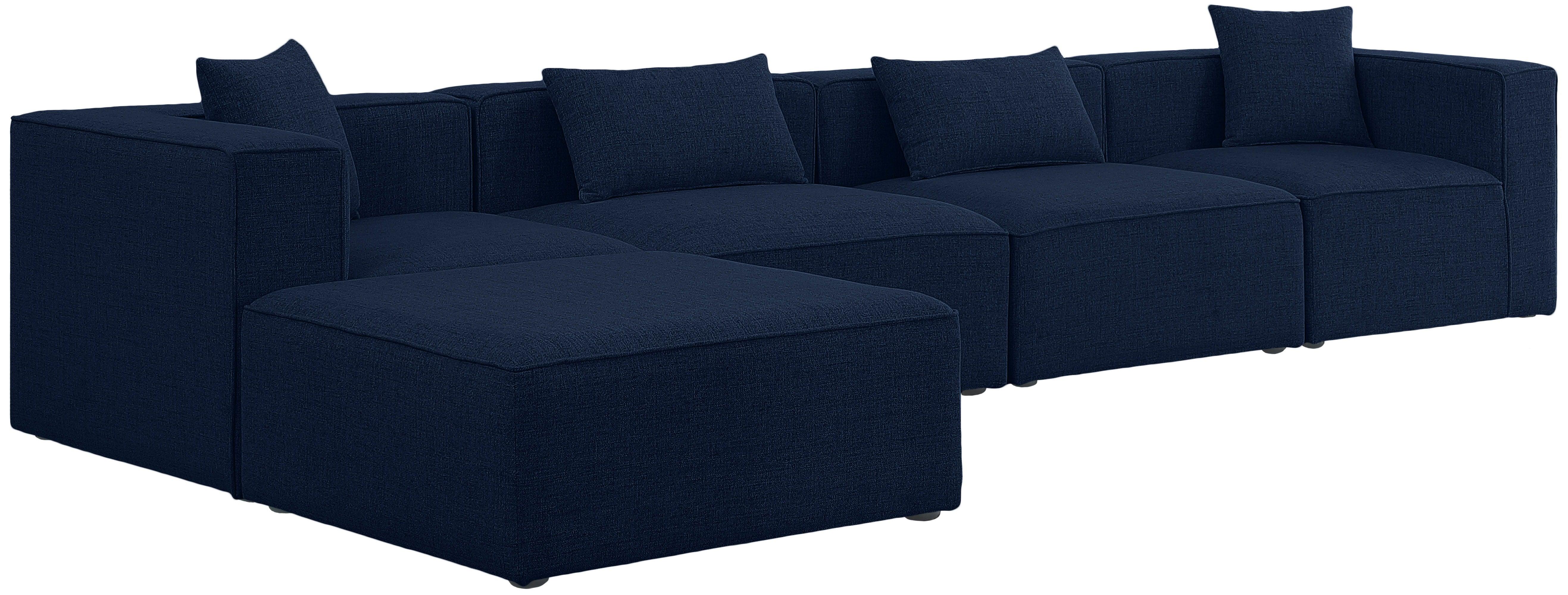 Meridian Furniture - Cube - Modular Sectional 5 Piece - Navy - Fabric - Modern & Contemporary - 5th Avenue Furniture