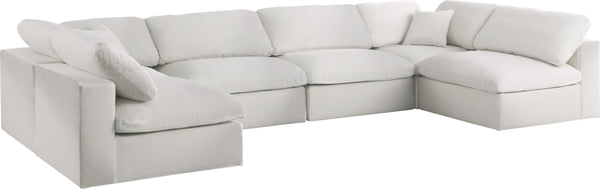 Meridian Furniture - Serene - Linen Textured Fabric Deluxe Comfort Modular Sectional 6 Piece - Cream - Fabric - 5th Avenue Furniture