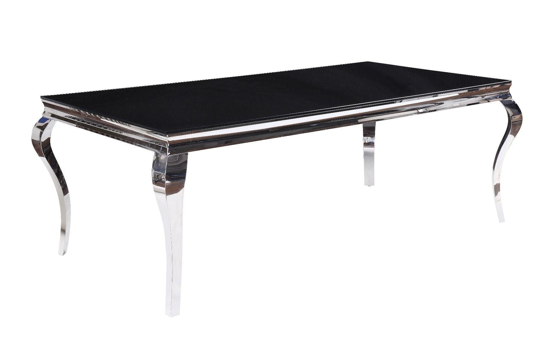 ACME - Fabiola - Dining Table - Stainless Steel & Black Glass - 5th Avenue Furniture