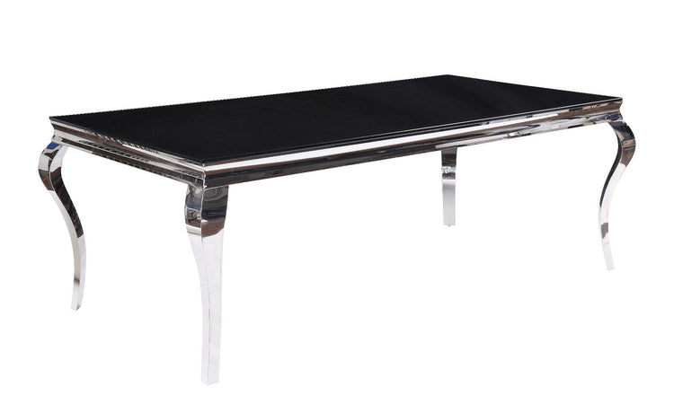 ACME - Fabiola - Dining Table - Stainless Steel & Black Glass - 5th Avenue Furniture