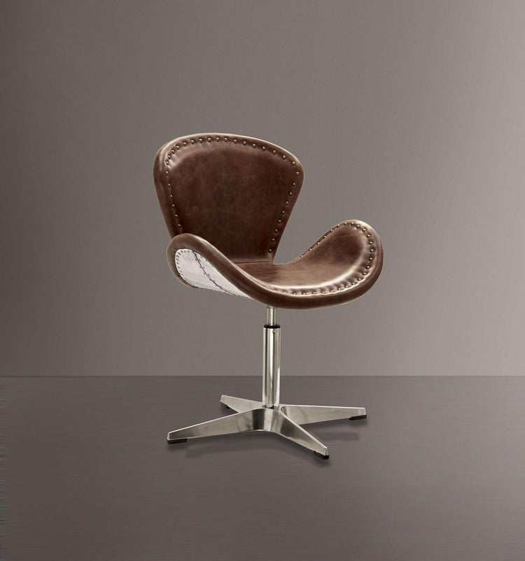 ACME - Brancaster - Accent Chair - Retro Brown Top Grain Leather & Aluminum - 33" - 5th Avenue Furniture