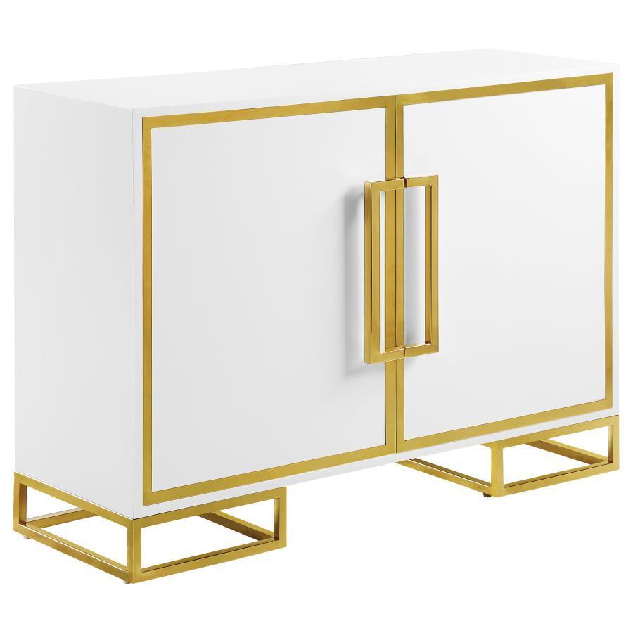 CoasterEssence - Elsa - 2-Door Accent Cabinet With Adjustable Shelves - White And Gold - 5th Avenue Furniture