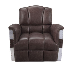 ACME - Brancaster - Accent Chair - Retro Brown Top Grain Leather & Aluminum - 35" - 5th Avenue Furniture