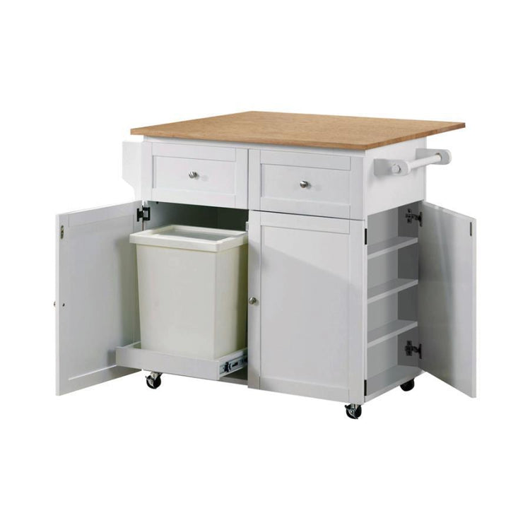 CoasterEssence - Jalen - 3-Door Kitchen Cart With Casters - Natural Brown And White - 5th Avenue Furniture