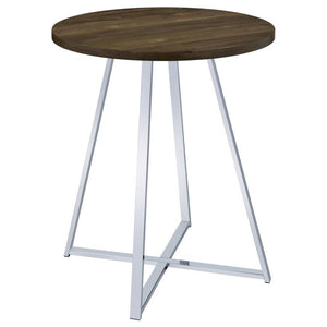 CoasterEveryday - Burkhart - Sled Base Round Bar Table - Brown Oak And Chrome - 5th Avenue Furniture