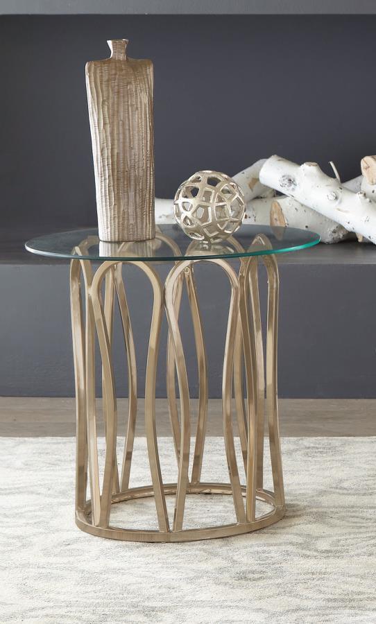 CoasterEssence - Monett - Round End Table - Chocolate Chrome And Clear - 5th Avenue Furniture