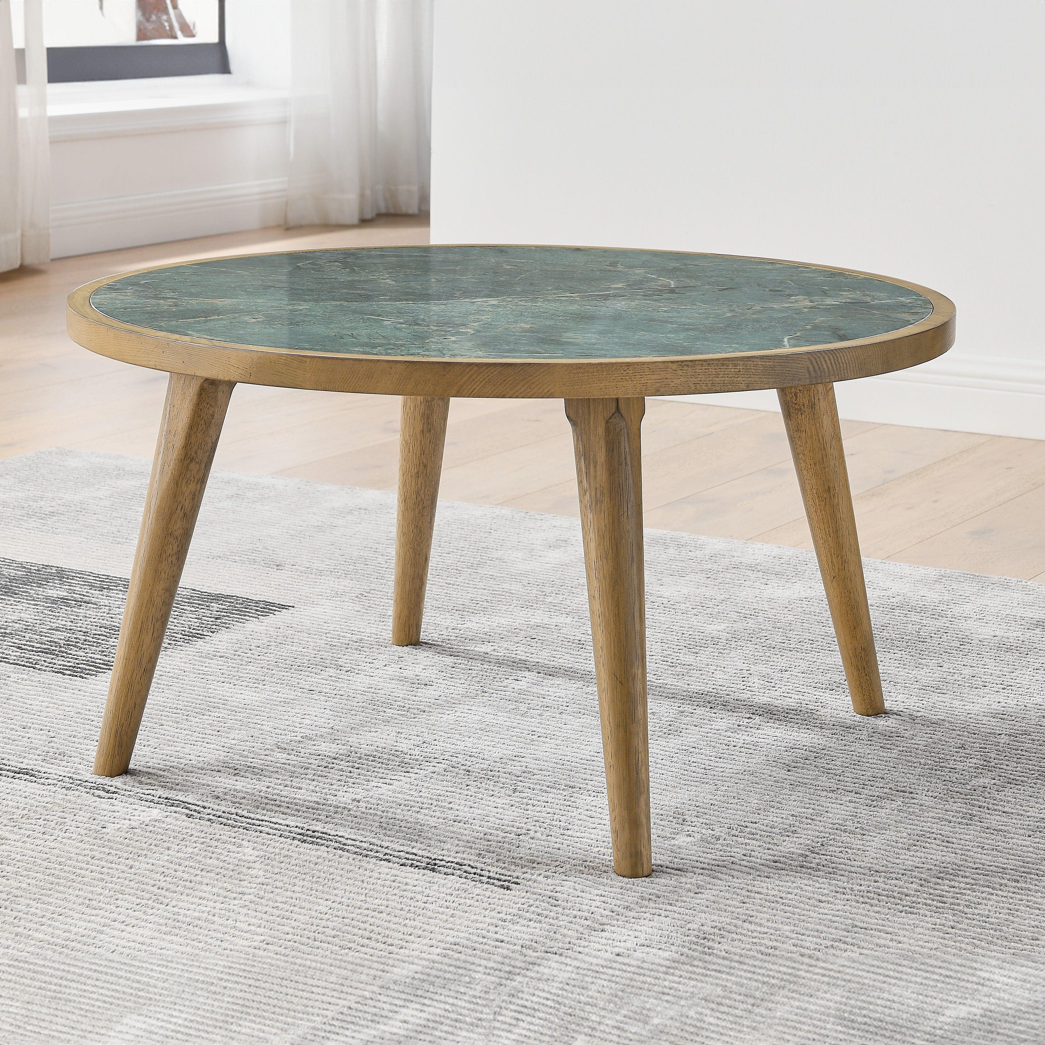 Steve Silver Furniture - Novato - Cocktail Table With Sintered Stone Inlay Top - Green / Light Brown - 5th Avenue Furniture