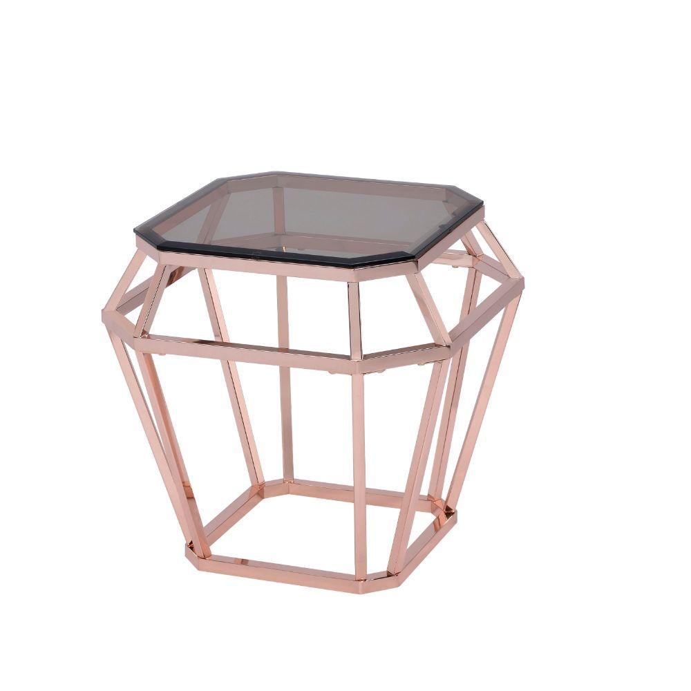 ACME - Clifton - End Table - Rose Gold & Smoky Glass - 5th Avenue Furniture