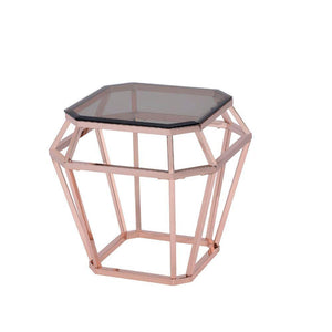 ACME - Clifton - End Table - Rose Gold & Smoky Glass - 5th Avenue Furniture