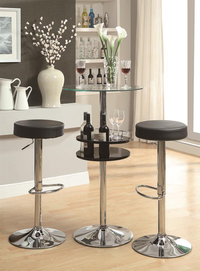 CoasterEveryday - Gianella - Glass Top Bar Table With Wine Storage - Black And Chrome - 5th Avenue Furniture