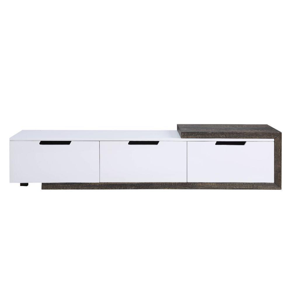 ACME - Orion - TV Stand - White High Gloss & Rustic Oak - 5th Avenue Furniture