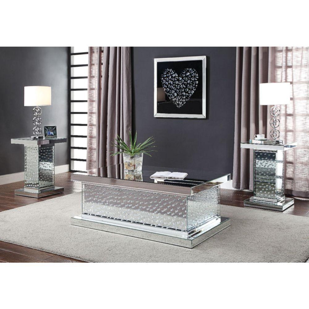 ACME - Nysa - Coffee Table - Mirrored & Faux Crystals - 18" - 5th Avenue Furniture