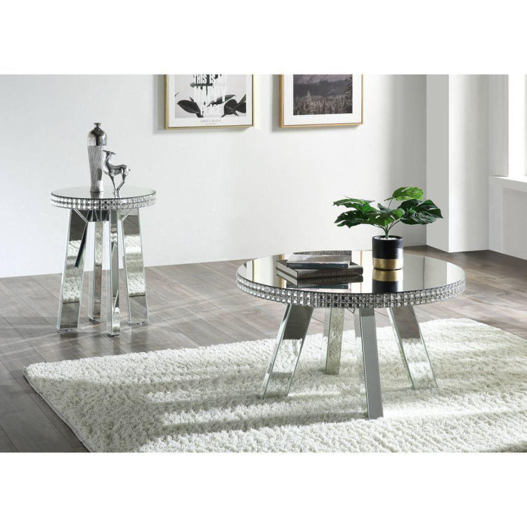 ACME - Lotus - Coffee Table - Mirrored & Faux Crystals - 5th Avenue Furniture