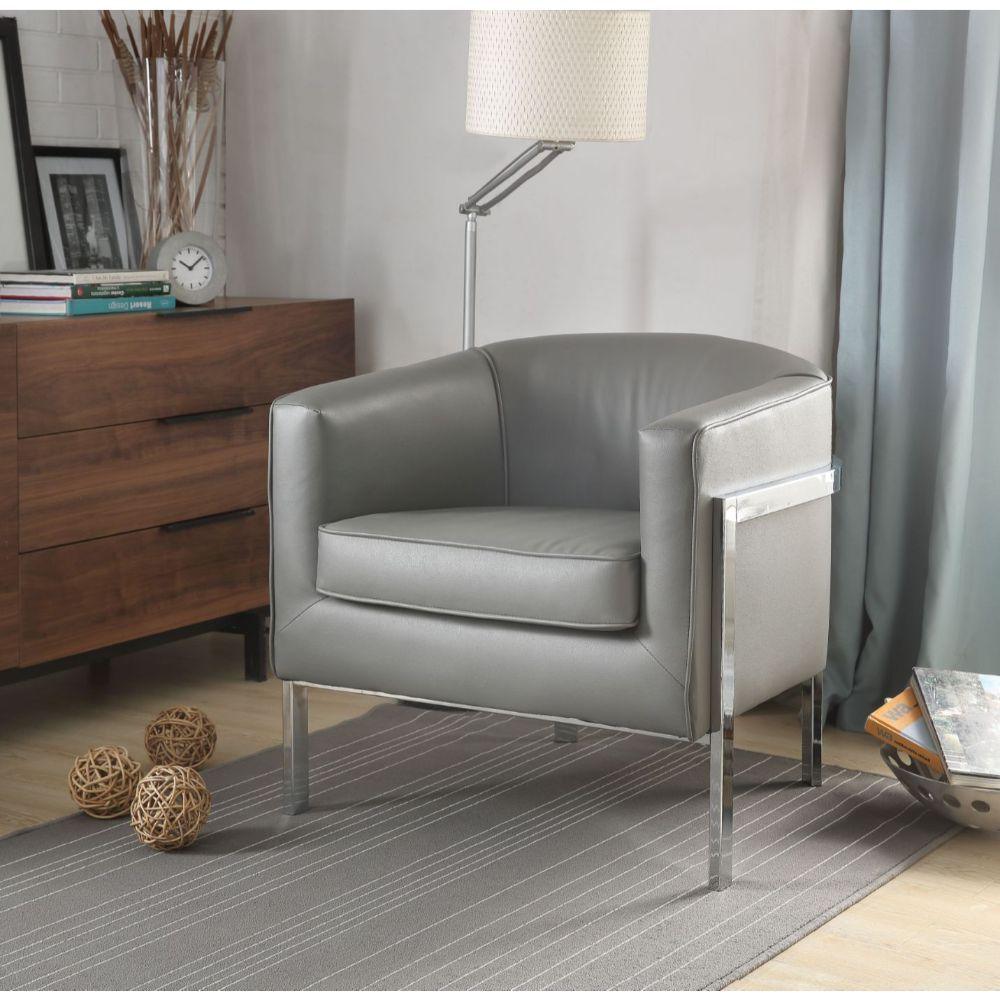 ACME - Tiarnan - Accent Chair - Vintage Gray PU & Chrome - 5th Avenue Furniture