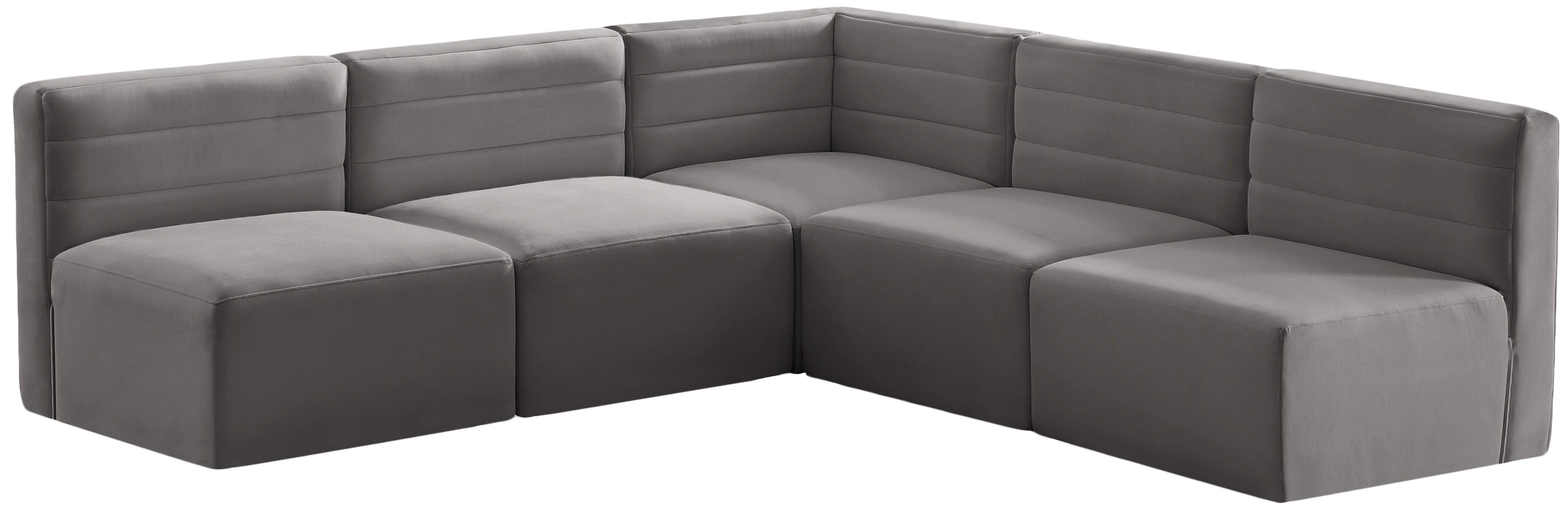 Meridian Furniture - Quincy - Modular Sectional 5 Piece - Grey - Fabric - Modern & Contemporary - 5th Avenue Furniture