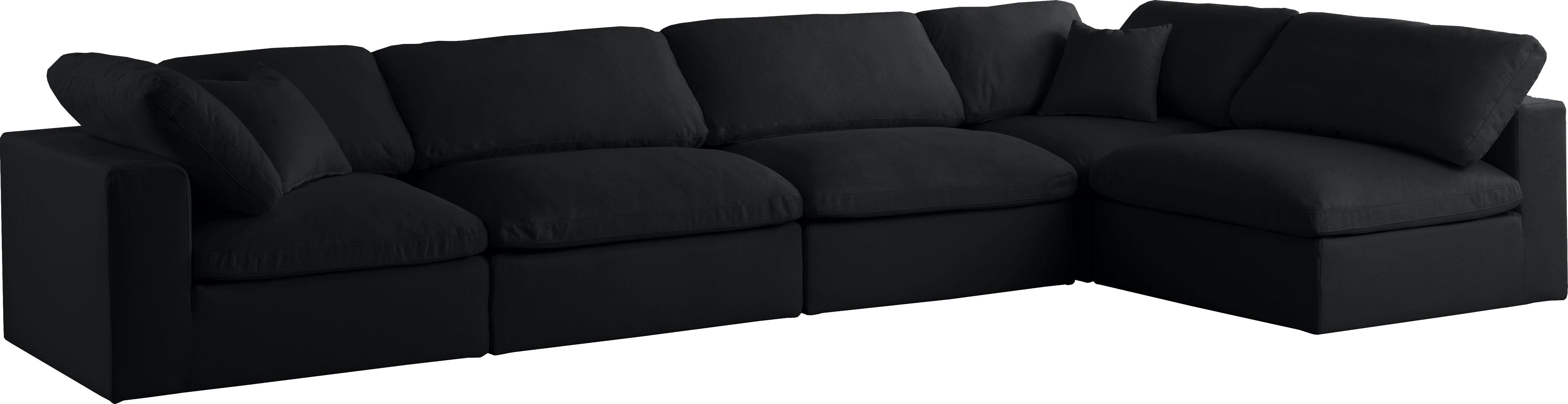 Meridian Furniture - Plush - Velvet Standart Comfort Modular Sectional 5 Piece - Black - 5th Avenue Furniture