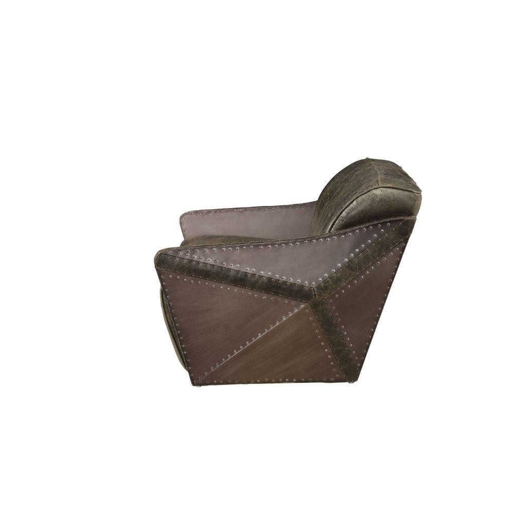 ACME - Winchester - Loveseat - Aluminum & Distress Espresso Top Grain Leather - 5th Avenue Furniture