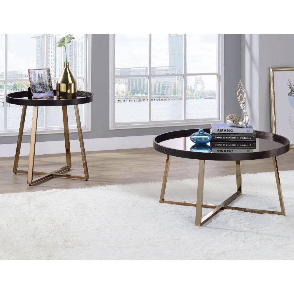 ACME - Hepton - End Table - Mirrored, Walnut & Champagne - 5th Avenue Furniture