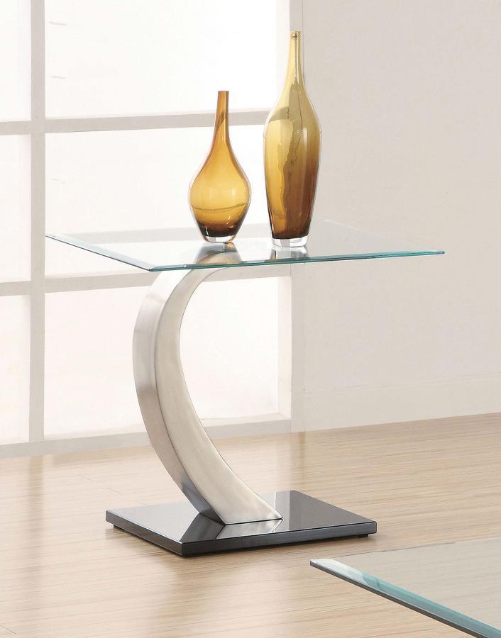 CoasterEssence - Pruitt - Glass Top End Table - Clear And Satin - 5th Avenue Furniture