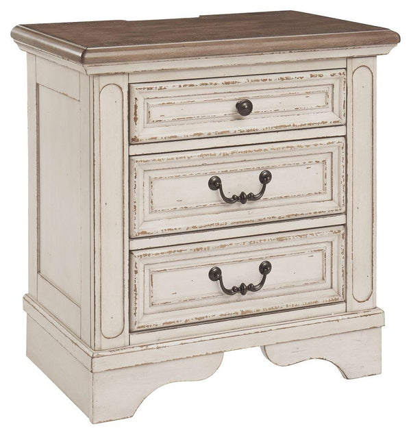 Ashley Furniture - Realyn - White / Brown / Beige - Three Drawer Night Stand - 5th Avenue Furniture