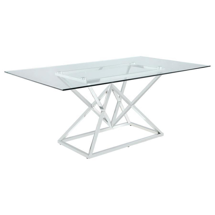 CoasterEssence - Beaufort - Rectangle Glass Top Dining Table - Chrome - 5th Avenue Furniture