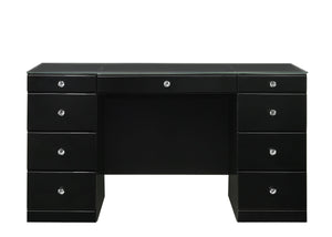 Crown Mark - Avery - Vanity Desk With Glass Top, Led Mirror & Stool - Black - 5th Avenue Furniture