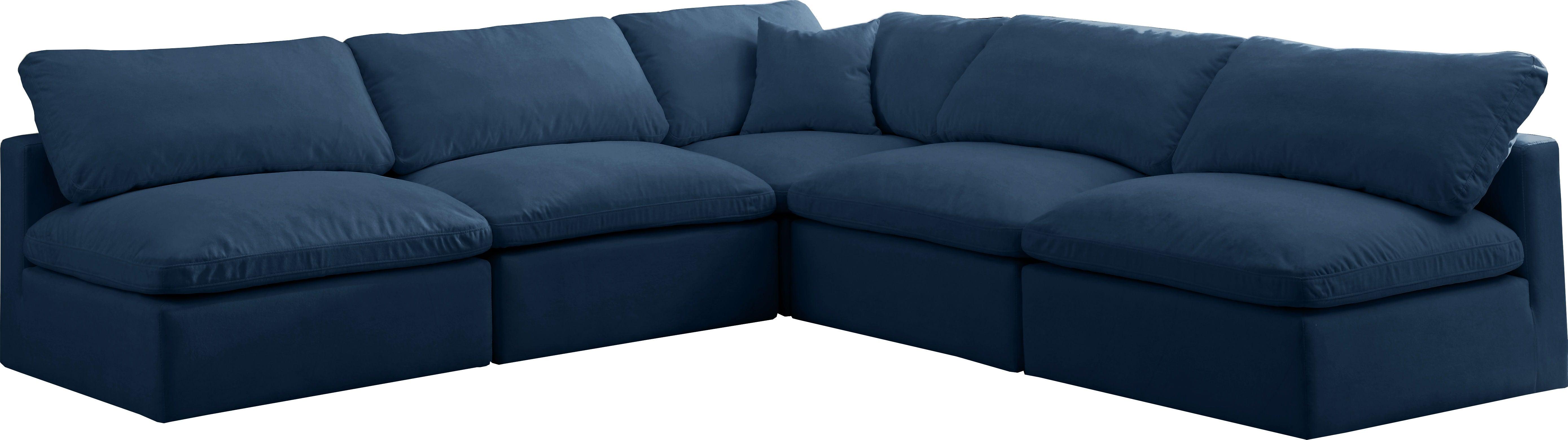 Meridian Furniture - Plush - Velvet Standart Comfort 5 Piece Modular Sectional - Navy - Fabric - 5th Avenue Furniture