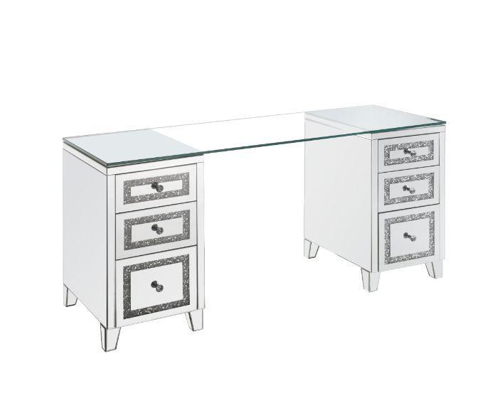 ACME - Noralie - Writing Desk - Clear Glass, Mirrored & Faux Diamonds - 31" - 5th Avenue Furniture