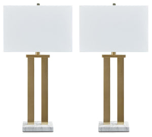 Signature Design by Ashley® - Coopermen - Gold Finish / White - Metal Table Lamp (Set of 2) - 5th Avenue Furniture